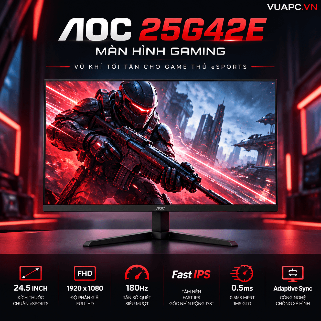 Màn hình Gaming AOC 25G42E | 24.5 inch, FHD, 180Hz, IPS
