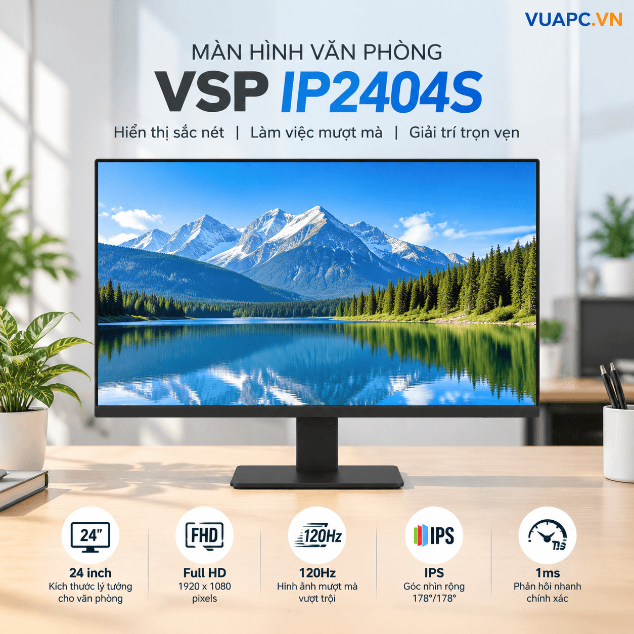 Màn hình Văn phòng VSP IP2404S | 24 inch, FHD, 120Hz, IPS