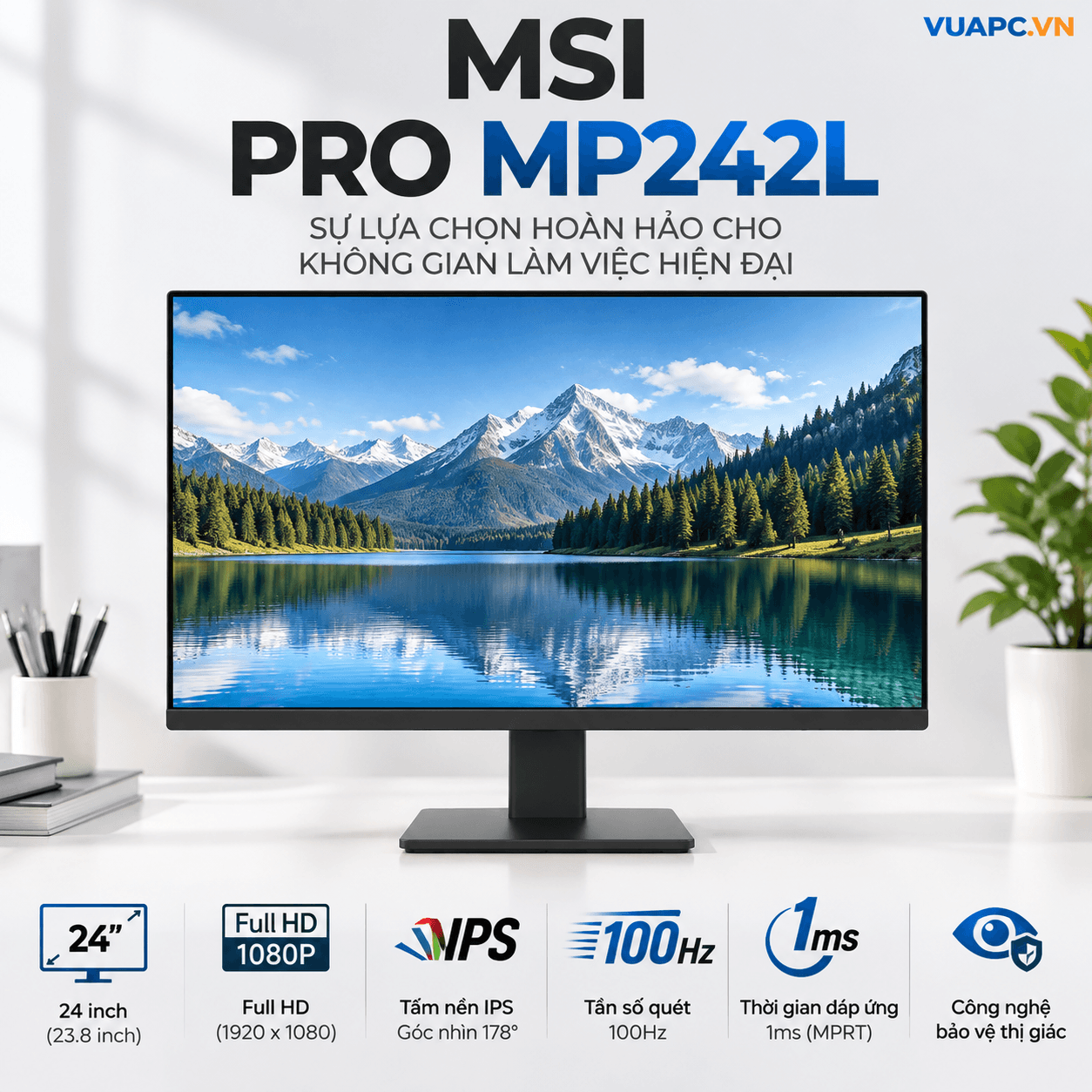 Màn hình Văn phòng MSI PRO MP242L | 24 inch, FHD, 100Hz, IPS
