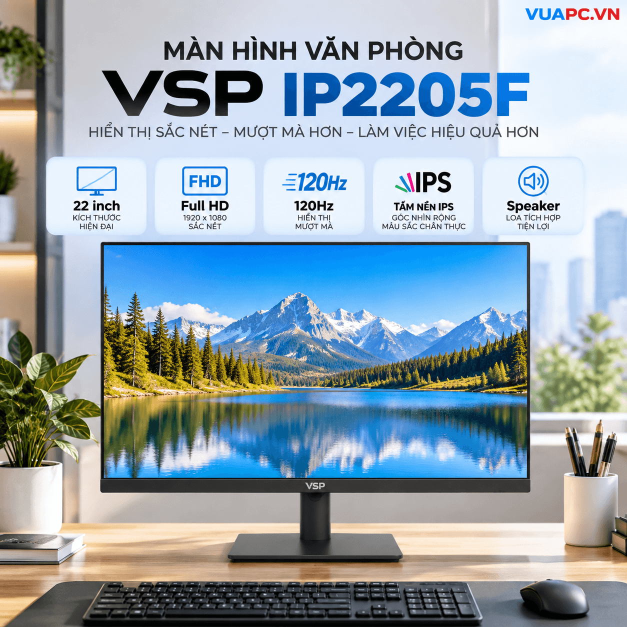 Màn hình Văn phòng VSP IP2205F | 22 inch, FHD, 120Hz, IPS, Speaker