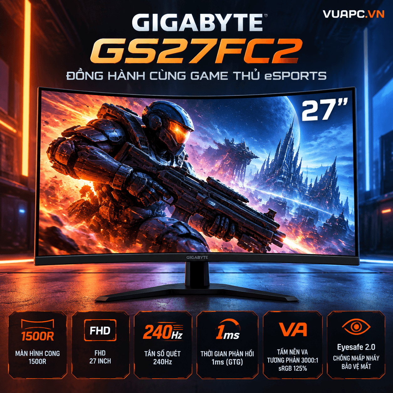 Màn hình Gaming Gigabyte GS27FC2 | 27 inch, FHD, 240Hz, VA