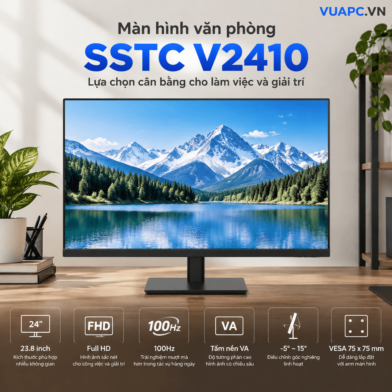 Màn hình văn phòng SSTC V2410 | 24 inch, FHD, 100Hz, VA