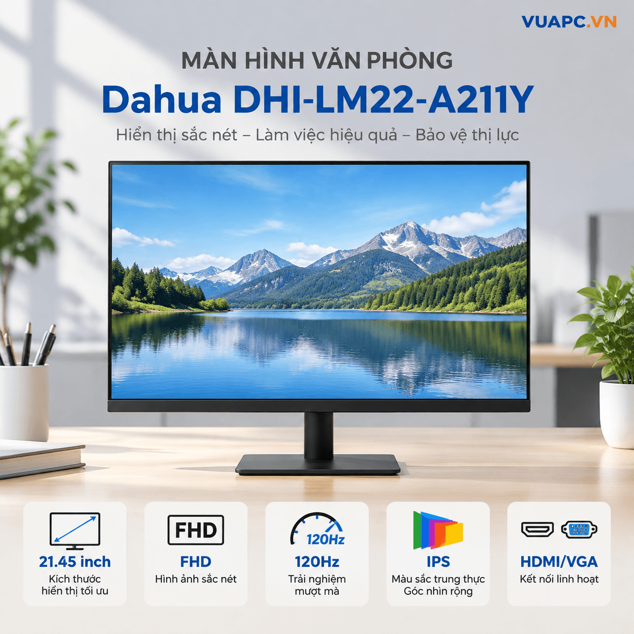 Màn hình Văn phòng Dahua DHI-LM22-A211Y | 21.45 inch, FHD, 120Hz, IPS, HDMI/VGA