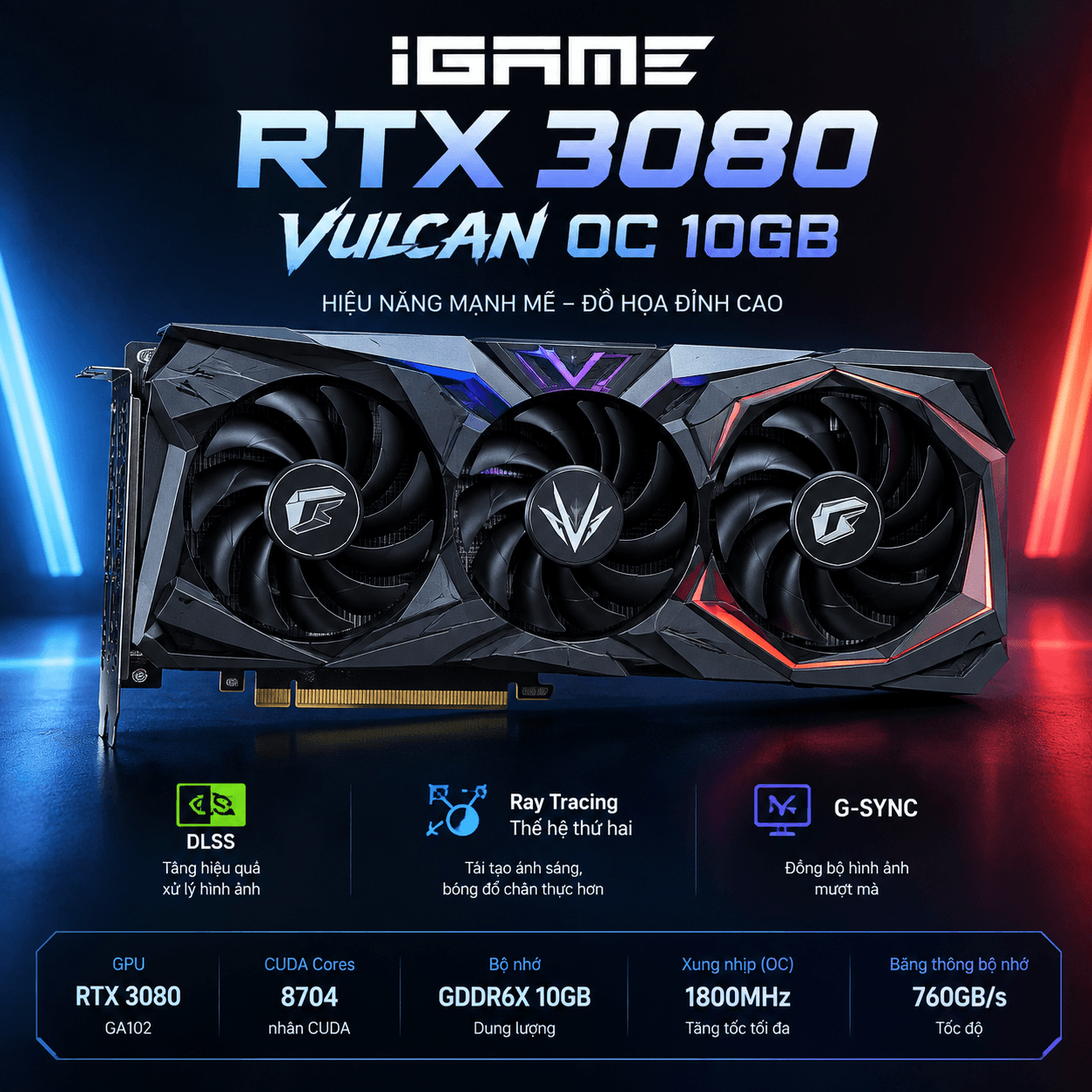 Card màn hình Colorful iGame RTX 3080 Vulcan OC 10GB 2ND ( Không lên màn hình LCD )