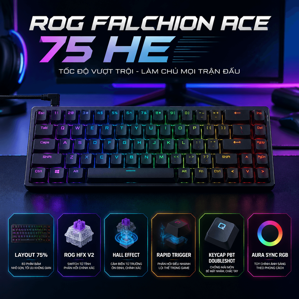 Bàn phím cơ ASUS ROG Falchion Ace 75 HE (ROG HFX V2 Sw)