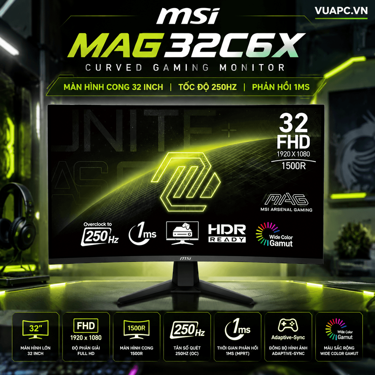 Màn hình Gaming MSI MAG MAG32C6X | 32 inch, FHD, 250Hz, VA