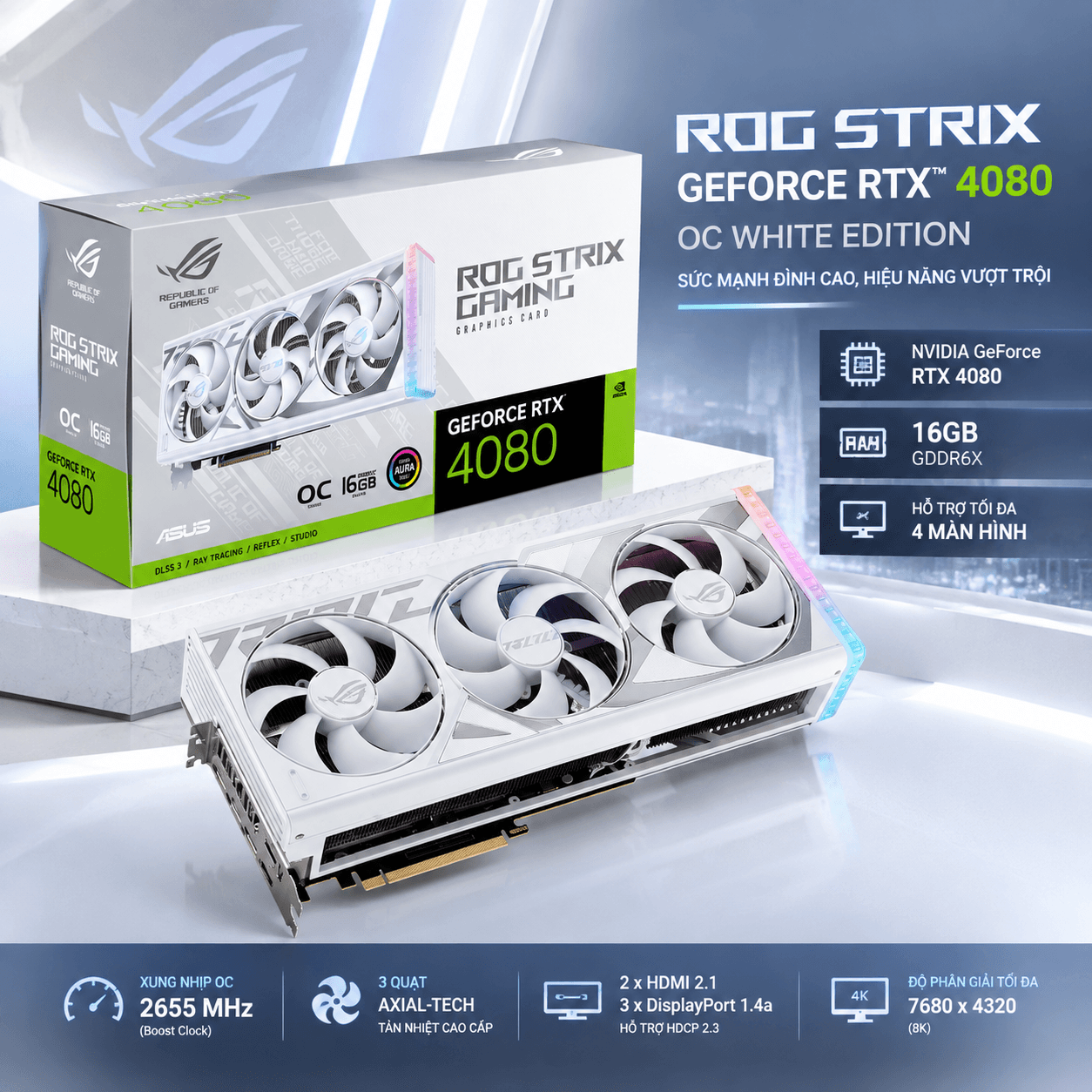 Card màn hình ASUS ROG Strix GeForce RTX 4080 OC White Edition 16GB (ROG-STRIX-RTX4080-O16G-WHITE)