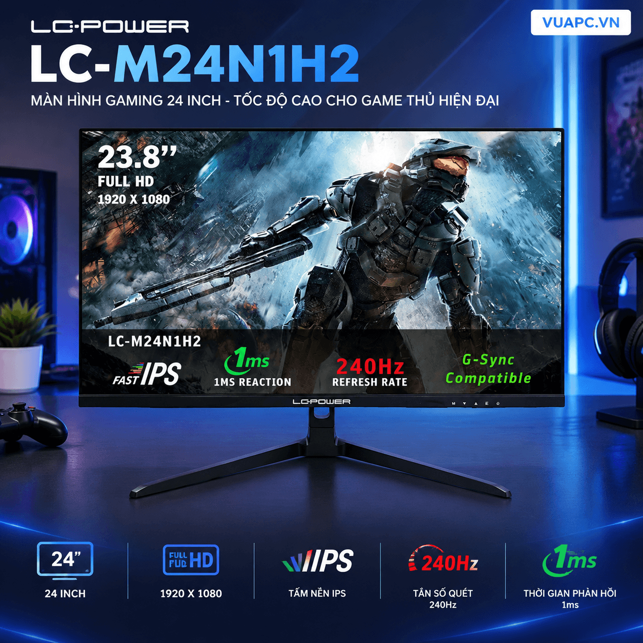 Màn hình Gaming LC-POWER LC-M24N1H2 | 24 inch, Full HD, 240Hz, IPS, 1ms
