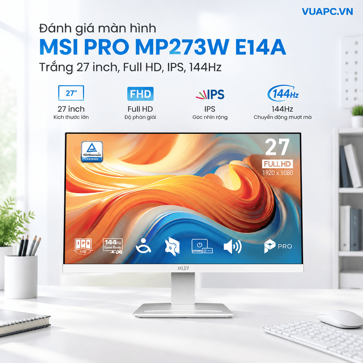 Màn hình Văn phòng MSI PRO MP273W E14A | 27 inch, FHD, 144Hz, IPS, Trắng