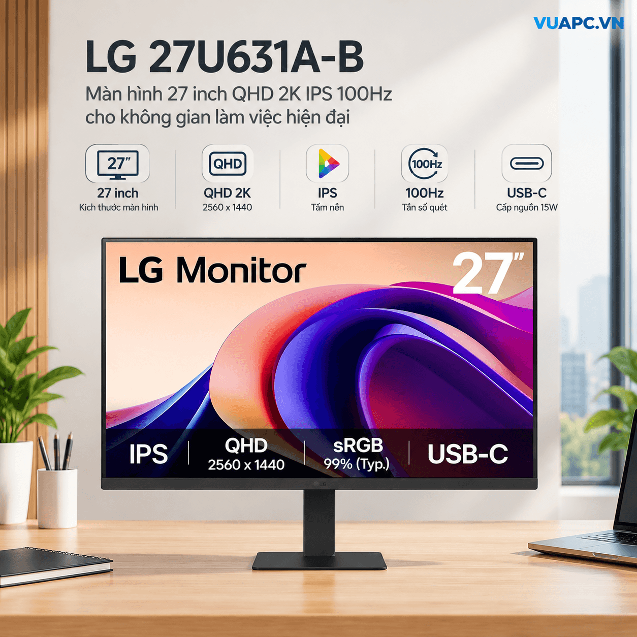 Màn hình LG 27U631A-B | 27 inch, QHD 2K, IPS, 100Hz, 5ms, USB-C