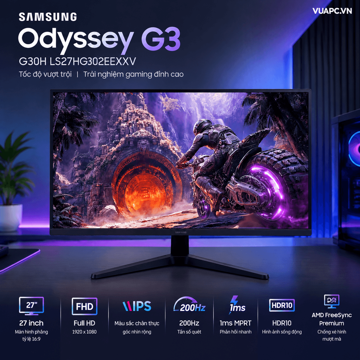 Màn hình Gaming Samsung Odyssey G3 G30H LS27HG302EEXXV | 27 inch, Full HD, IPS, 200Hz, 1ms, HDR10