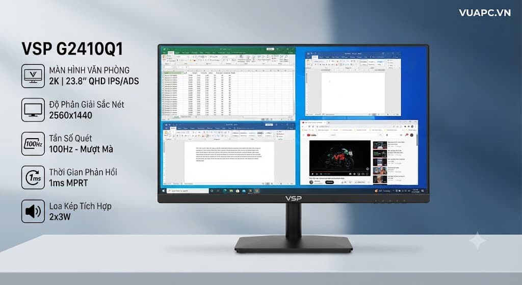 Màn hình Văn phòng 2K VSP G2410Q1 | 24 inch, QHD, IPS/ADS, 100Hz, 1ms MPRT, Loa kép