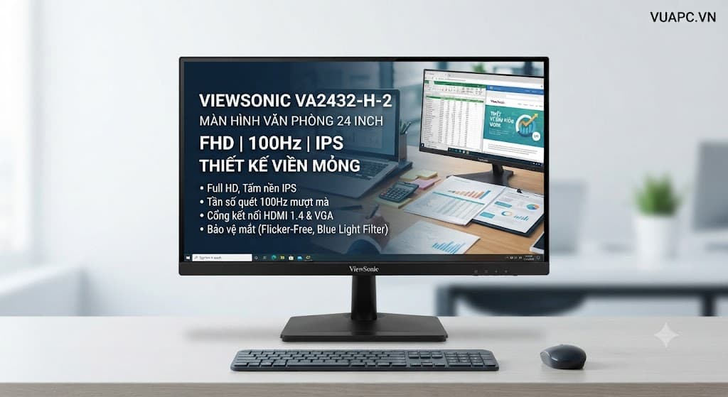 Màn hình Văn phòng Viewsonic VA2432-H-2 | 24 inch, FHD, 100Hz, IPS