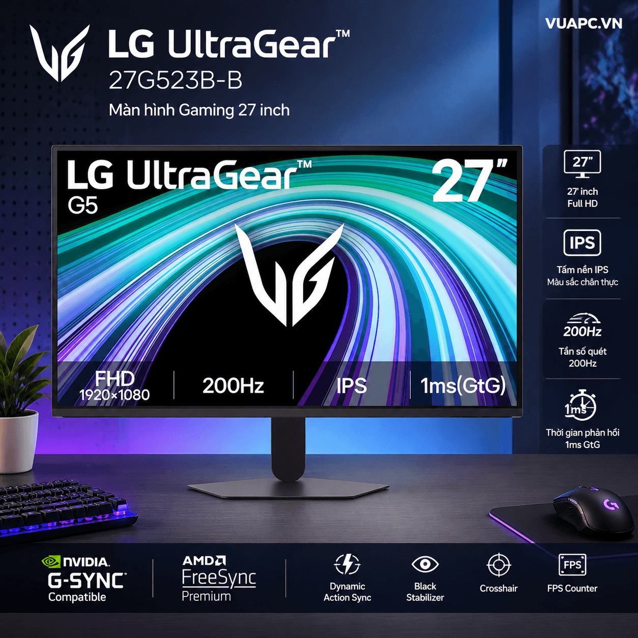 Màn hình Gaming LG UltraGear 27G523B-B | 27 inch, Full HD, IPS, 200Hz, 1ms GtG