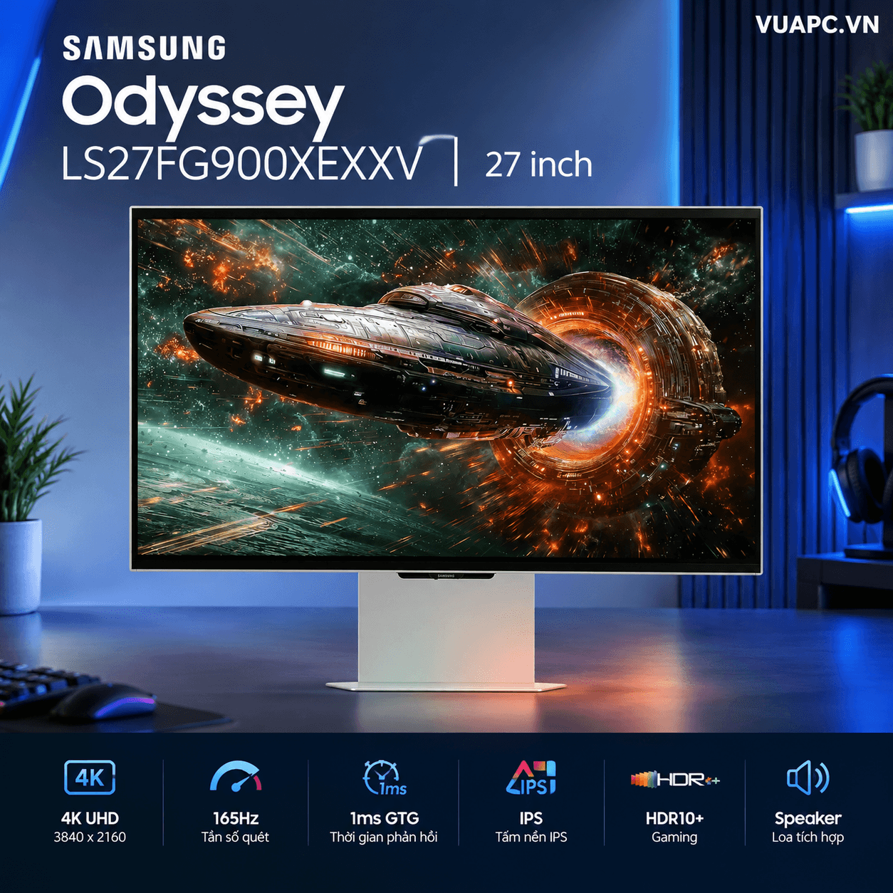 Màn hình Gaming 3D Samsung Odyssey LS27FG900XEXXV | 27 inch, 4K/UHD, 165Hz, IPS, Speaker
