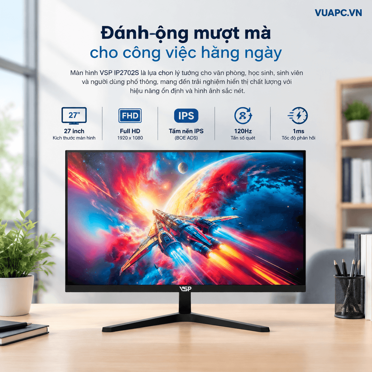 Màn hình Văn phòng VSP IP2702S | 27 inch, FHD, 120Hz, IPS