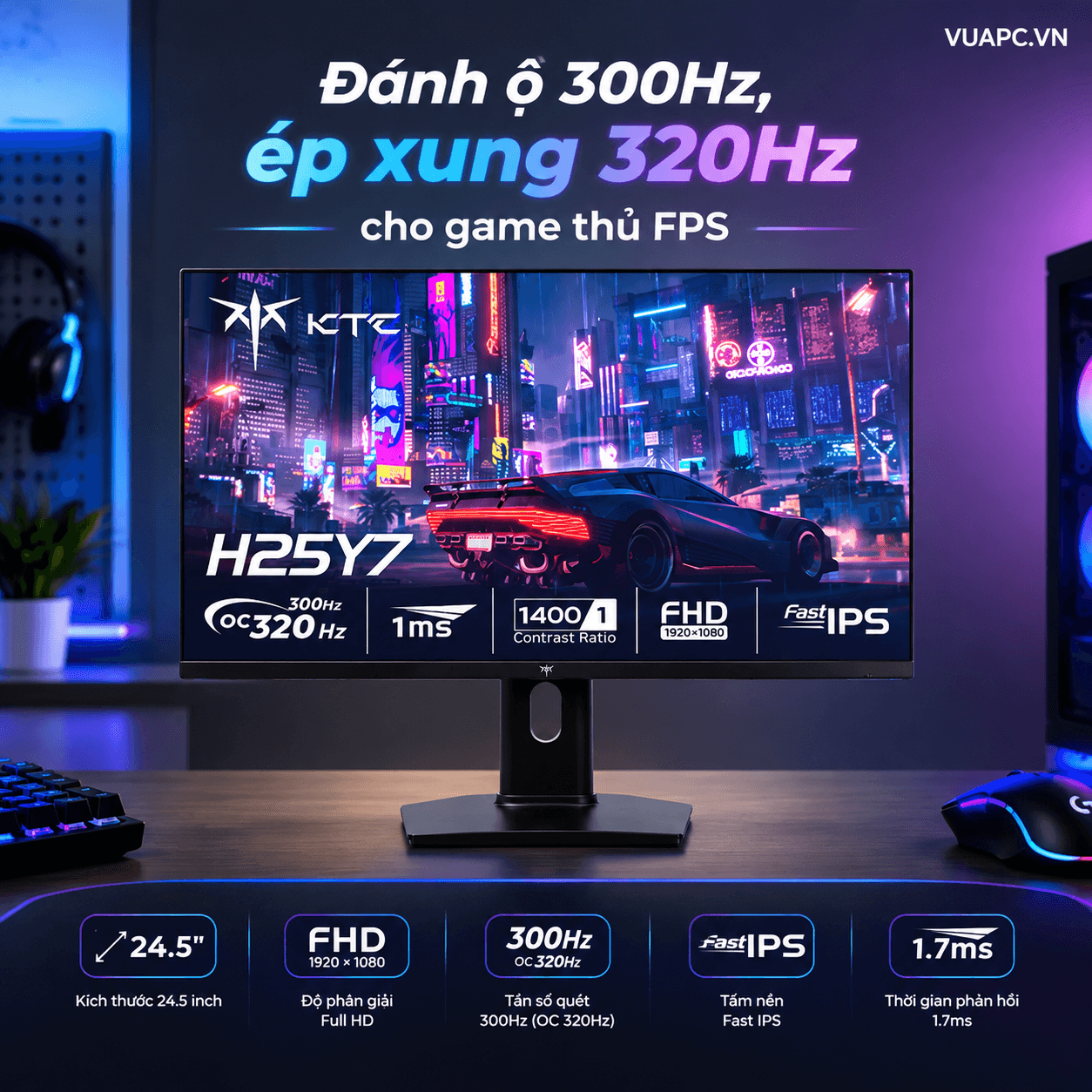 Màn hình Gaming KTC H25Y7 | 24.5 inch, FHD, 300Hz OC, Fast IPS, OC 320Hz