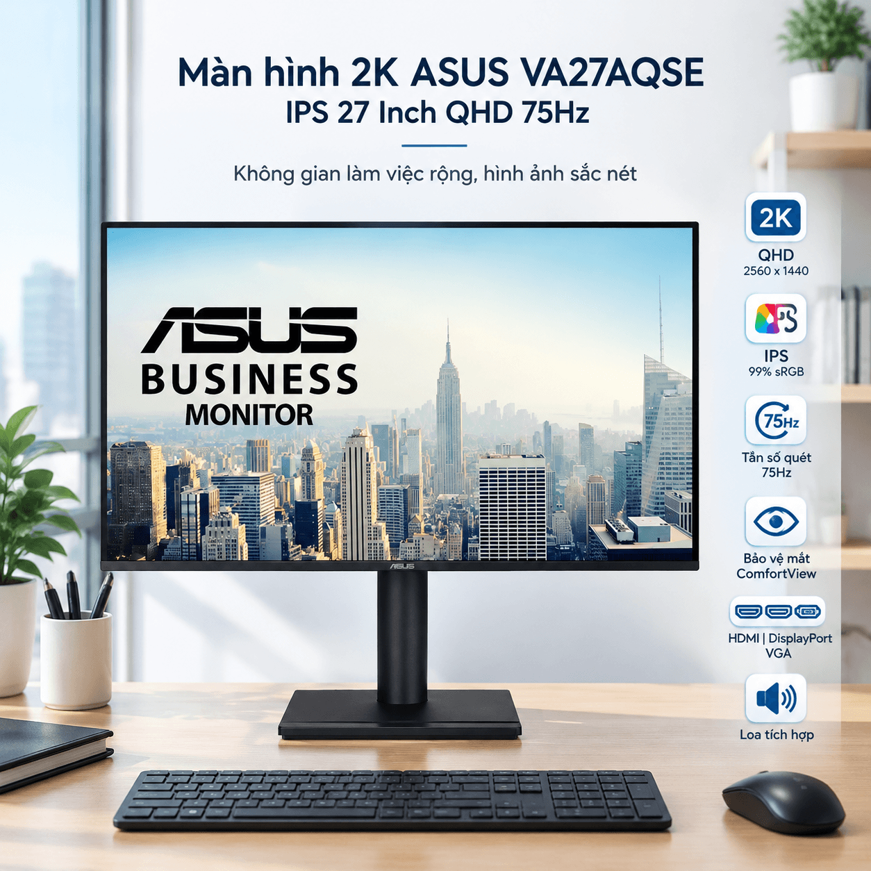 Màn hình 2K ASUS VA27AQSE IPS 27 Inch QHD 75Hz