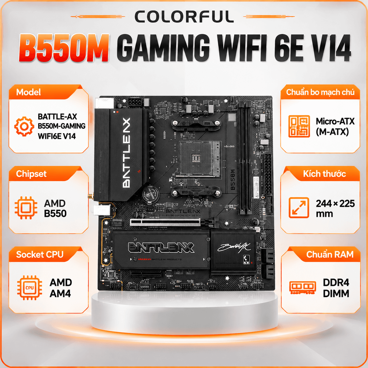 Mainboard (AMD) Colorful B550M Gaming Wifi 6E V14 | AM4, M-ATX, 2 khe DDR4