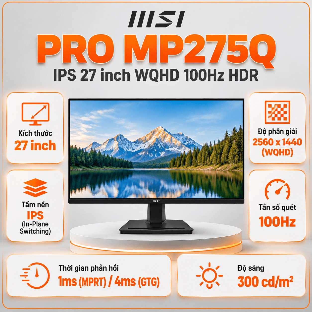 Màn hình 2K MSI PRO MP275Q IPS 27 inch WQHD 100Hz HDR