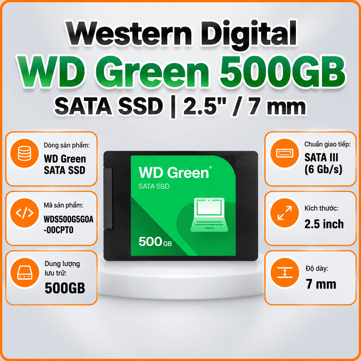 Ổ cứng SSD Western Digital Green 500GB | SATA III, 2.5" / 7 mm (WDS500G5G0A-00CPT0)