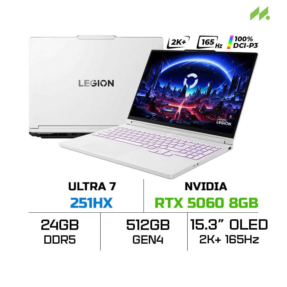 Laptop Lenovo Legion 5 15IAX11 83VK00A3VN (Ultra 7 251HX, RTX 5060 8GB, RAM 24GB DDR5, SSD 512GB, 15.3 Inch OLED WQXGA 165Hz 100% DCI-P3, Win 11 Home)