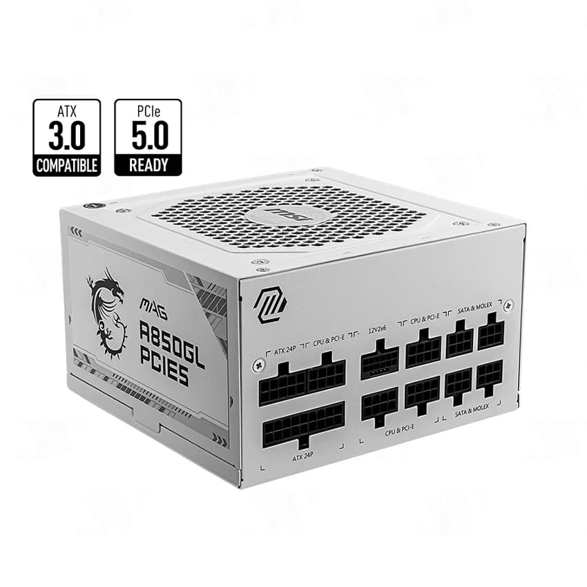 Nguồn máy tính MSI MAG A850GL PCIE5 850W – 80 Plus Gold White - ATX 3.1, PCIe 5.1, Full Modullar