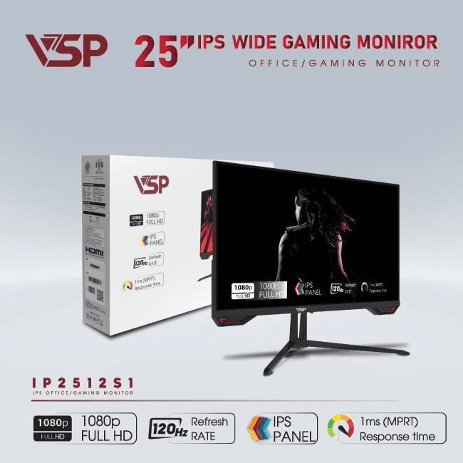 Màn hình VSP IP2512S1 | 24.5 inch, Full HD, IPS, 120Hz, 1ms, phẳng, đen