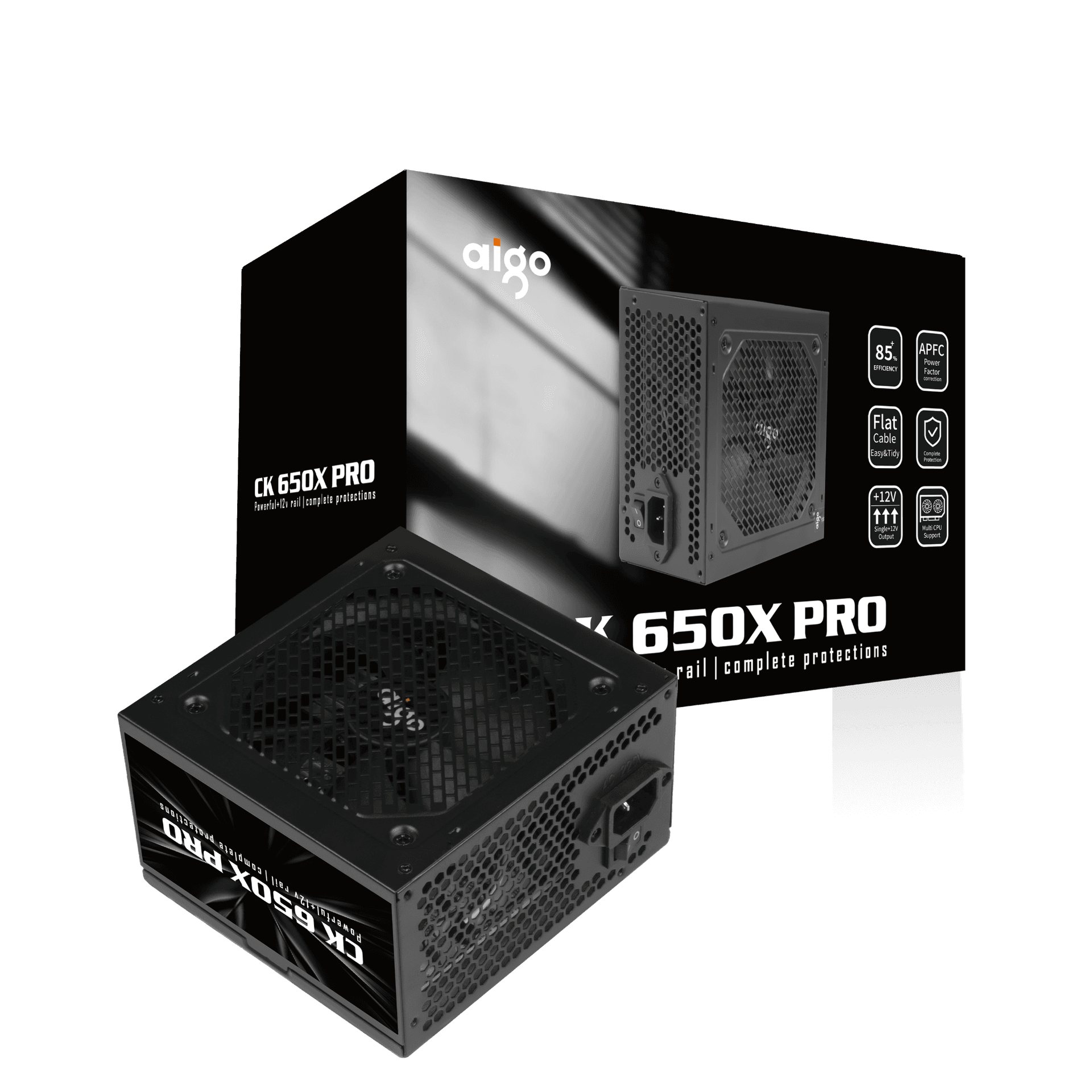 Nguồn Aigo CK650X Pro A.PFC | 85 Plus, Cáp dẹt đen, Dual CPU