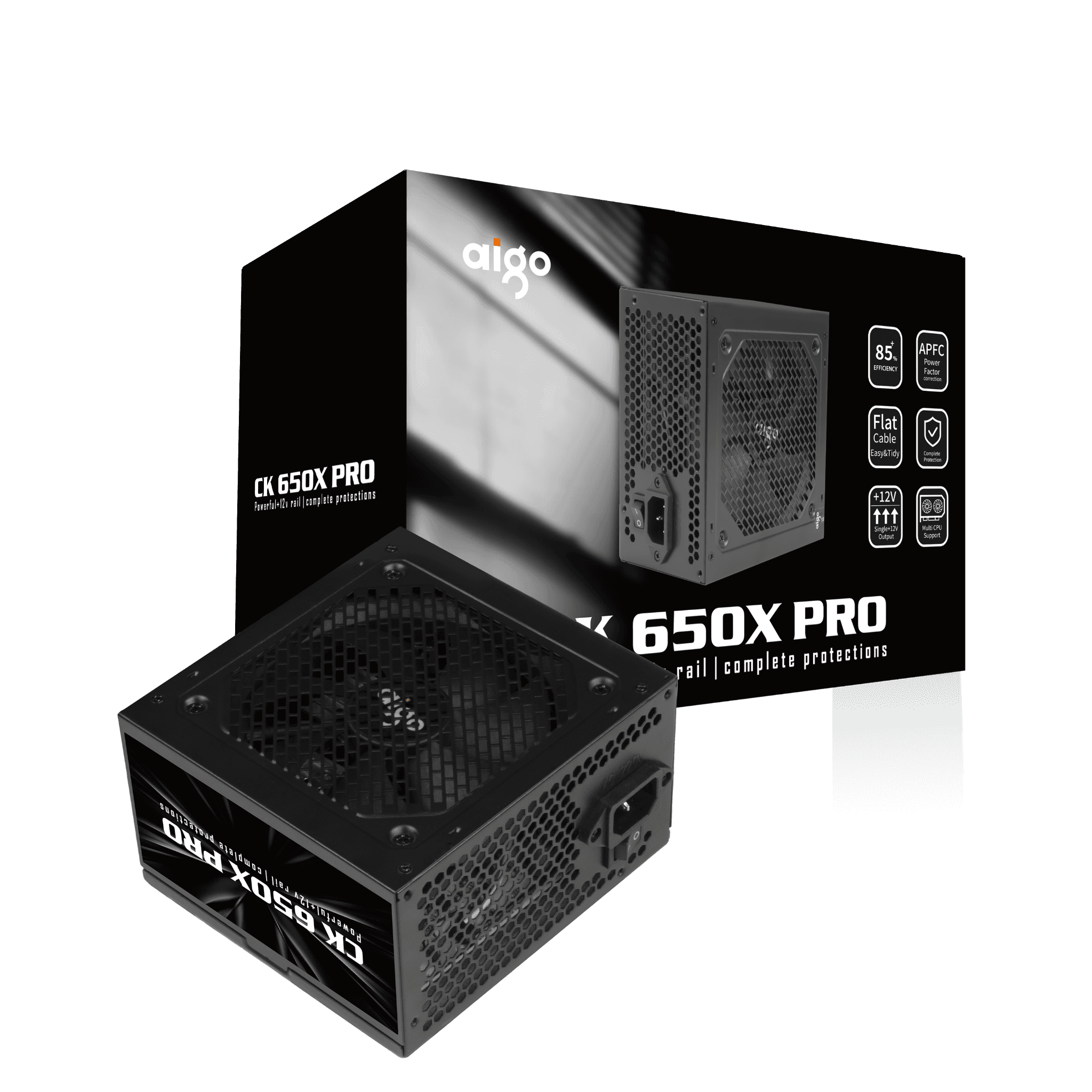 Nguồn Aigo CK650X Pro A.PFC | 85 Plus, Cáp dẹt đen, Dual CPU
