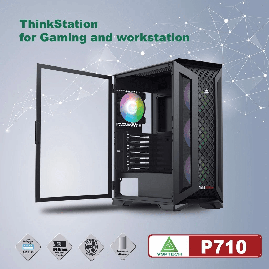 CASE VSPTECH THINKSTATION P710 FOR GAMING AND WORKSTATION 3 FAN ARGB REMOTE