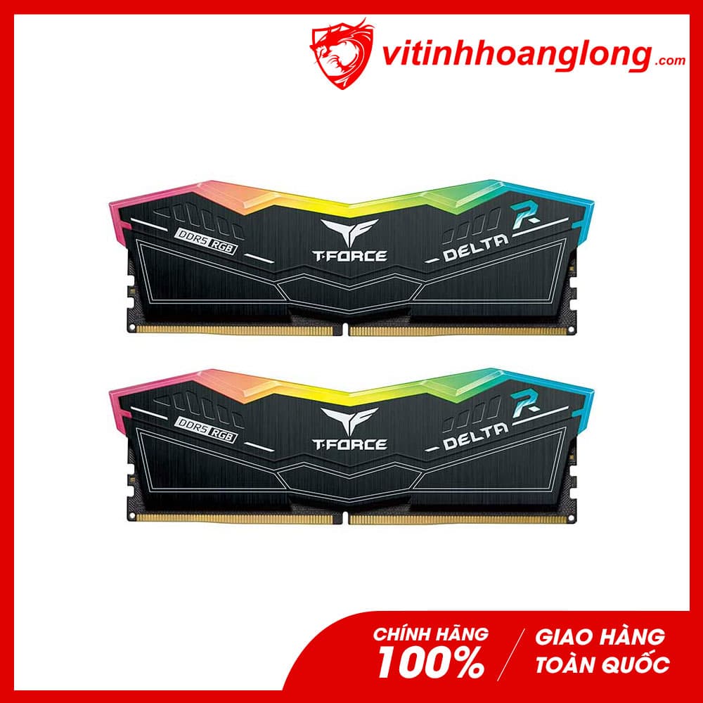 Ram DDR5 TEAMGROUP 32G/6000 T-Force Delta Black RGB (2x16GB) Tản Nhiệt (FF3D532G6000HC38ADC01)
