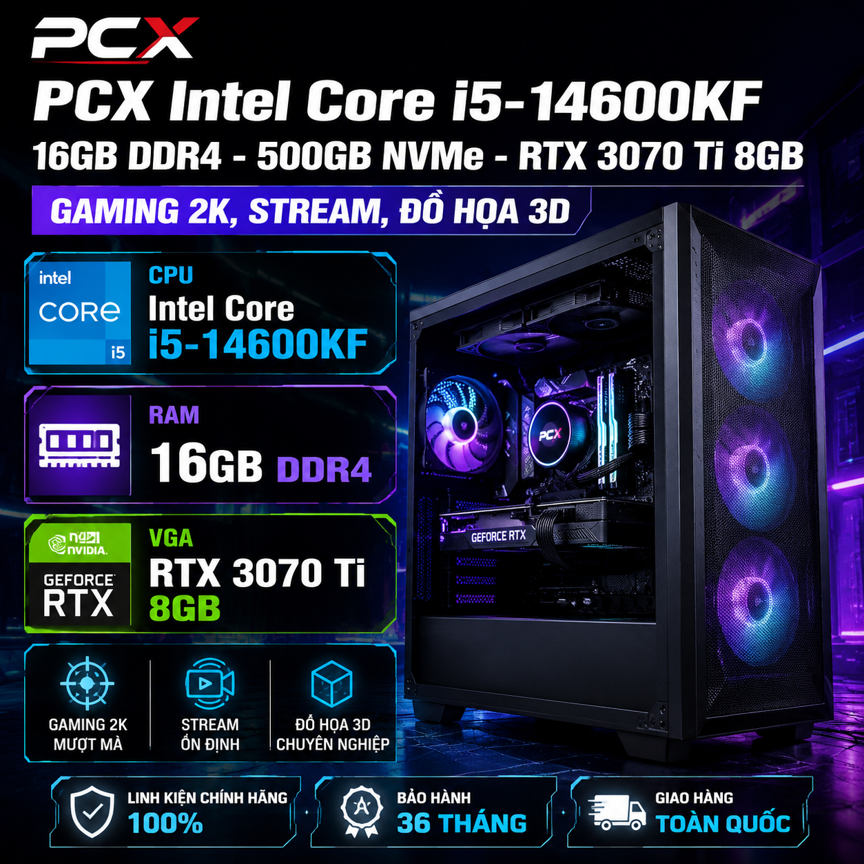 PCX Intel Core i5-14600KF - 16GB DDR4 - 500GB NVMe - RTX 3070 Ti 8GB ...
