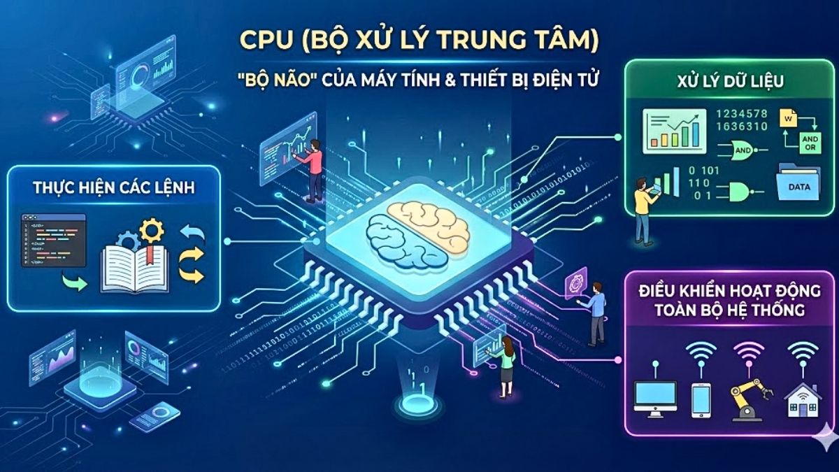 CPU là gì? CPU (Central Processing Unit - Bộ xử lý trung tâm) là "bộ não" của máy tính và các thiết bị điện tử